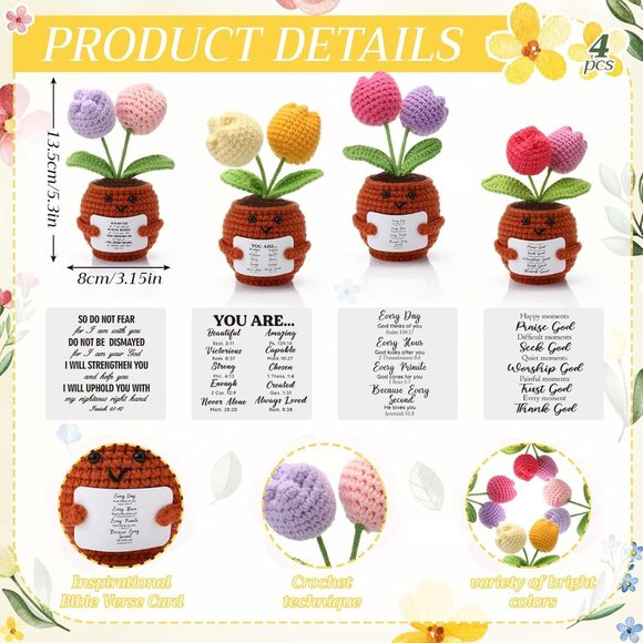 Christian Gifts for Women Handmade Crochet Flowers with Bible Verse Inspirationa - Picture 3 of 7